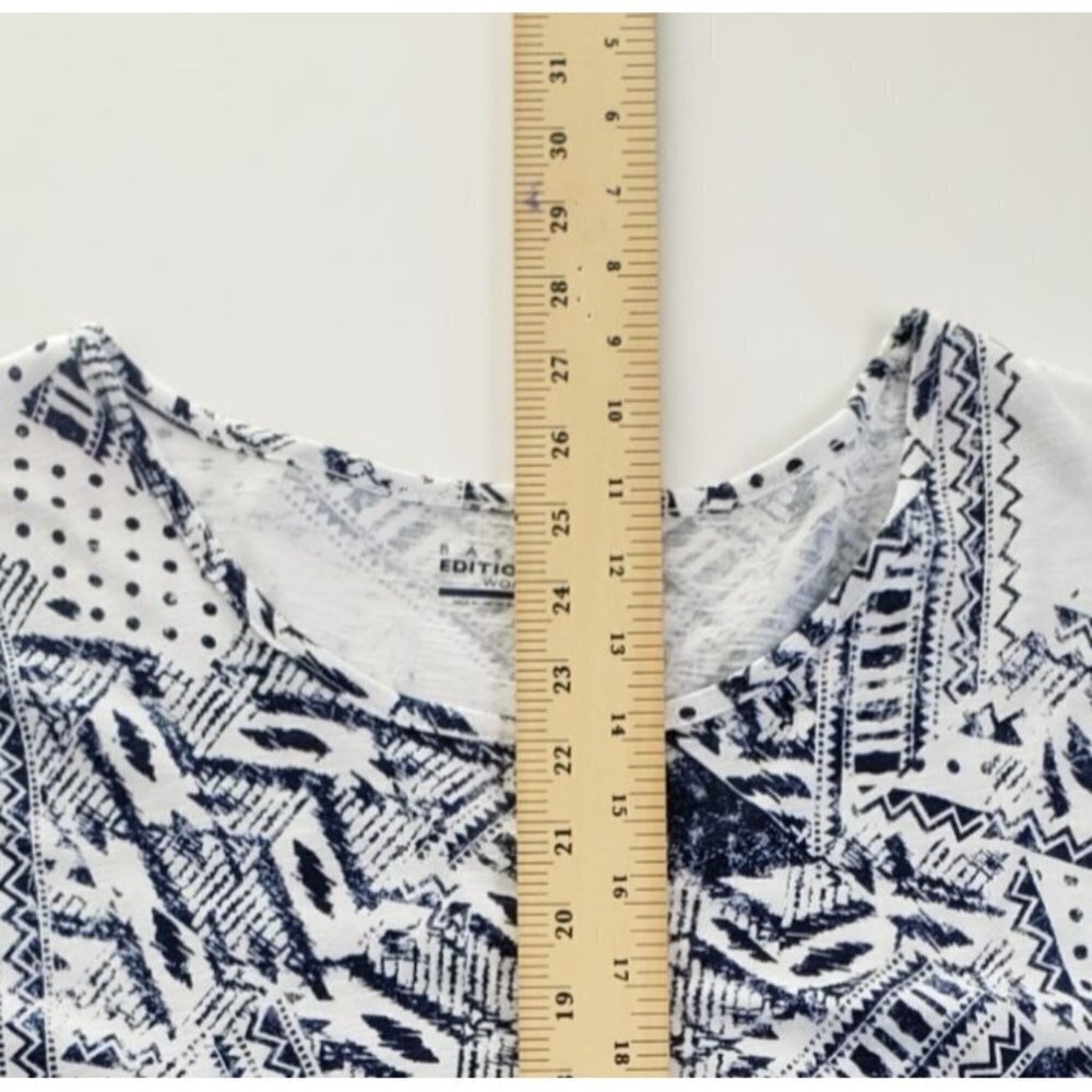 Basic Edition White & Blue Geometric Short Sleeve… - image 6